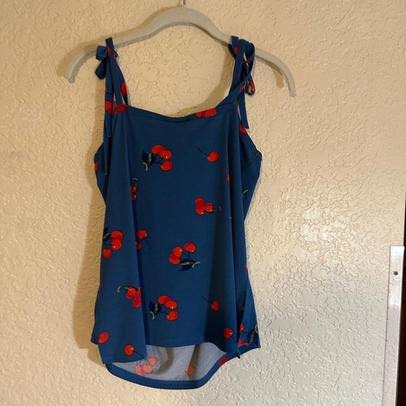 Modcloth Tank Top Womens Medium Blue Cherry Bomb Print Coquette 90 Kidcore Retro - Picture 10 of 14